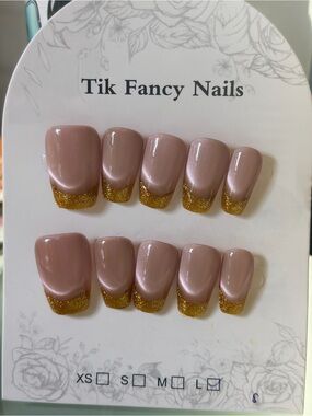 Nude Pink and Gold French Tip Press-On Set Large